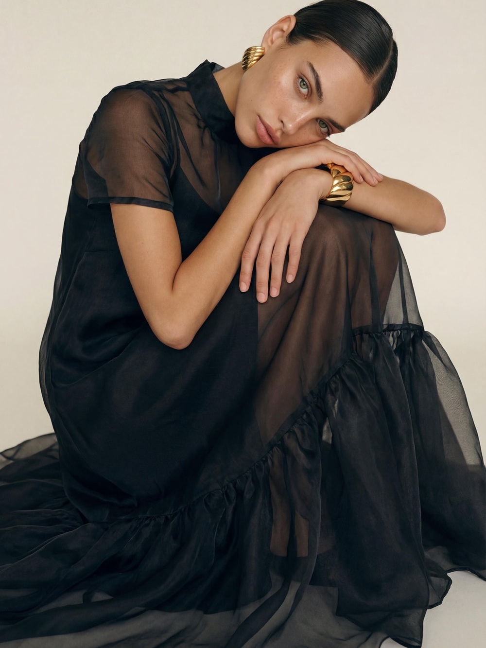 Caara Melody Black Sheer Ruffle-Hem Maxi Dress. Size XS. NWT - Picture 16 of 16